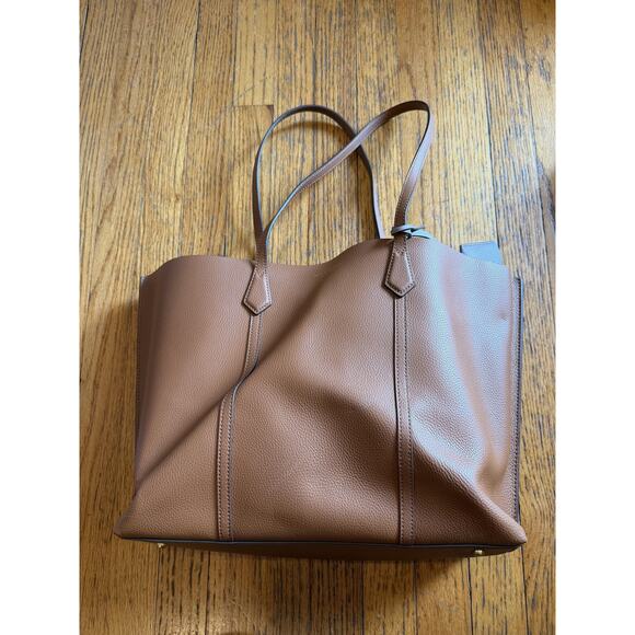 Tory Burch Handbags - Tory Burch Tote Bag Womens Perry Large Brown Pebbled Leather Triple Compartment